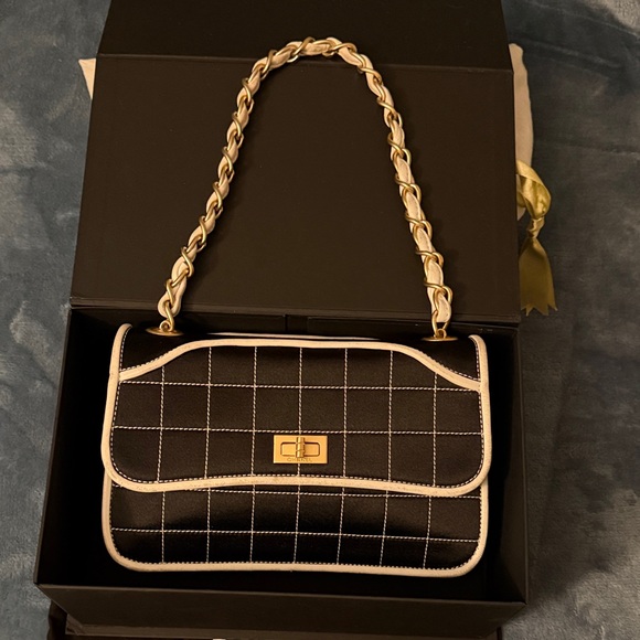 CHANEL Handbags - CHANEL Black and White Quilted Shoulder Bag with Gold Chain